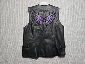 Milwaukee Leather ~ Black Biker Vest ~ Purple Wing Patch Embroidery ~ Women’s L